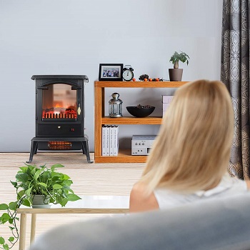 LIFE SMART Quartz Infrared Electric Fireplace Stove Heater with Remote Control